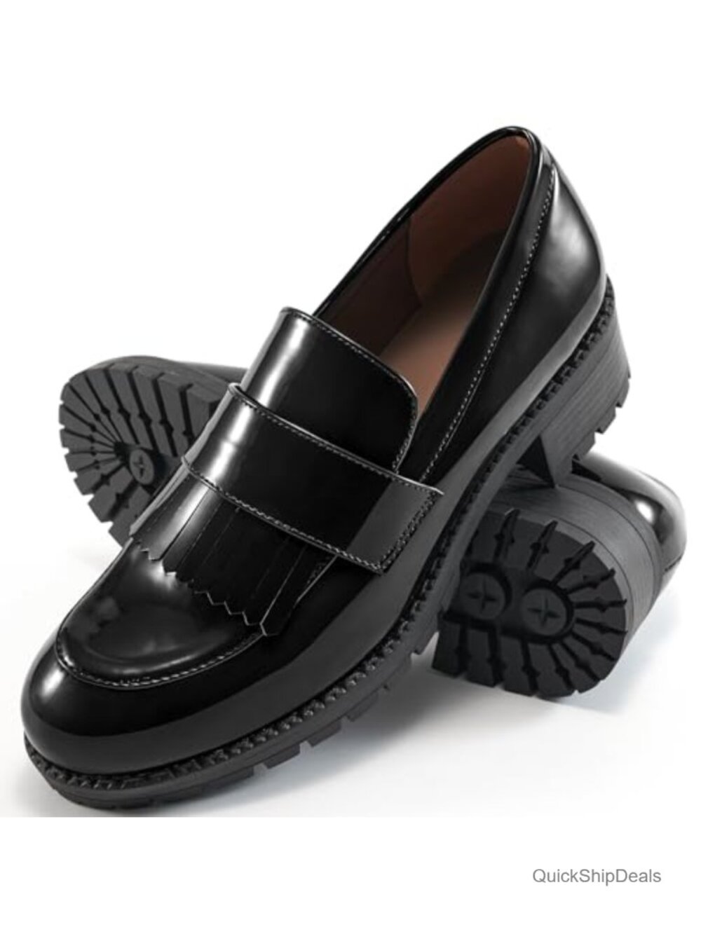 Patent Leather Chunky Platform Penny Loafers Slip On Comfort Business Work Shoes